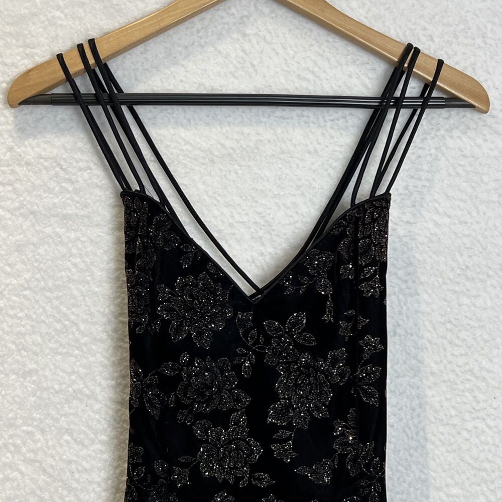 Vintage Jessica McClintock Gunne Sax Black Velvet Glitter Evening Dress 5/6 NWT